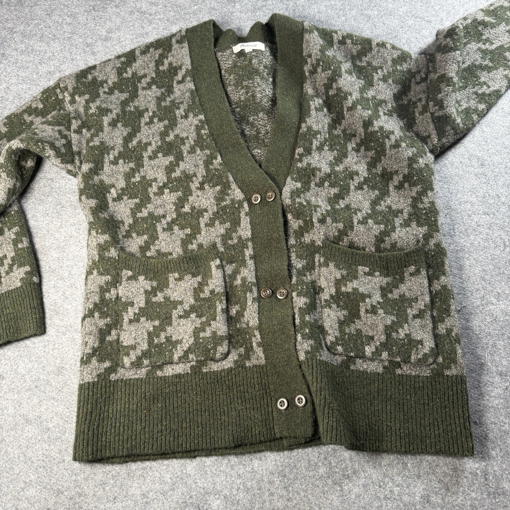 Madewell Allston Sweater Cardigan Womens S Oversized Houndstooth Green Gray - Picture 13 of 13